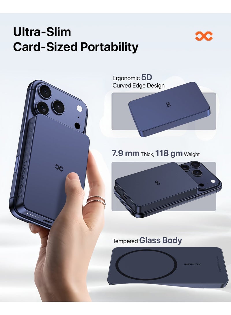 INFINYTY Power Bank 10000mAh Wired & Wireless Charging, Magsafe Compatible, Galactic Blue Ultra-Slim 12.4mm, USB-C 20W Fast Charging, Compact, Light Weight, Portable, Premium Aluminum Alloy and Glass Body, Versatile Compatibility with Smartphones - Image 4